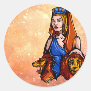 Cybele the Nature Goddess with two majestic lions Classic Round Sticker
