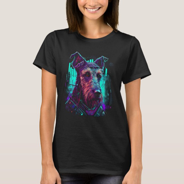 Cyber Airedale Terrier Portrait For Dog Owners T-Shirt (Front)