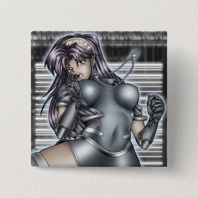 Cyber Anime Girl 15 Cm Square Badge (Front)