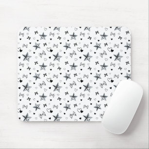 Cyber Balletcore Silver Star Ribbon Pattern White Mouse Mat