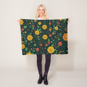 Cyber Bloom Fleece Blanket