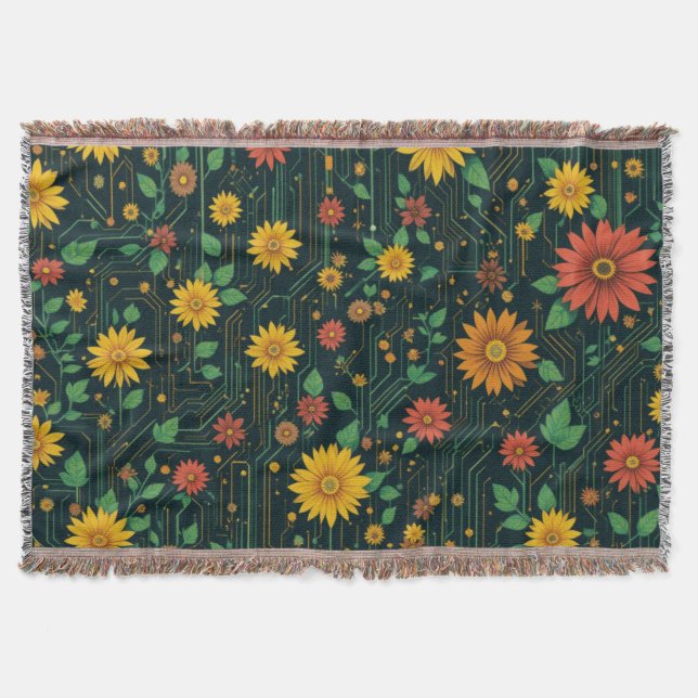 Cyber Bloom Throw Blanket (Front)