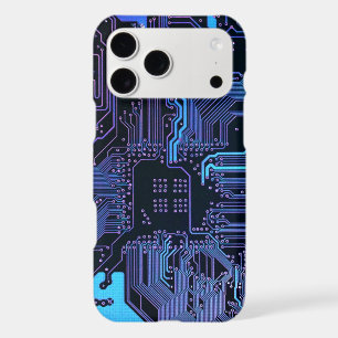 Cyber Blue PCB Circuit Board Trace Pattern Art