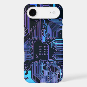 Cyber Blue PCB Circuit Board Trace Pattern Art