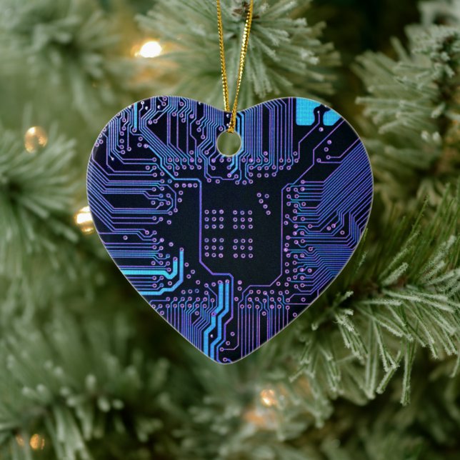 Cyber Blue PCB Circuit Board Trace Pattern Art Ceramic Tree Decoration (Tree)