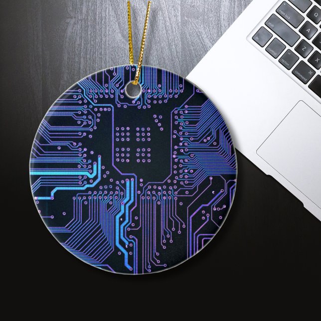 Cyber Blue PCB Circuit Board Trace Pattern Art Ceramic Tree Decoration (Creator Uploaded)