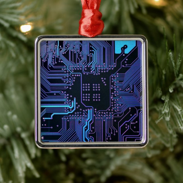 Cyber Blue PCB Circuit Board Trace Pattern Art Metal Tree Decoration (Tree)
