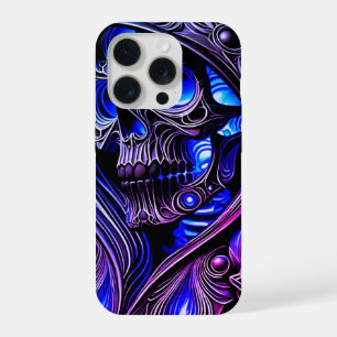Cyber Blue Phantom Skull - Neon Glow Edition iPhone 15 Pro Case