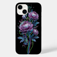 Cyber Botanical Neon Flowers Holographic Circuit