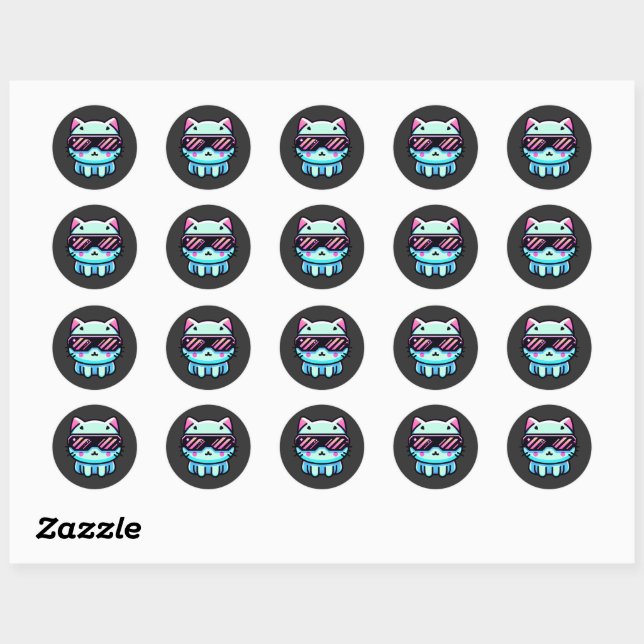 Cyber Cat Classic Round Sticker (Sheet)