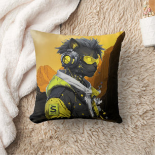 Cyber Cat Futuristic Neon Hacker Cat Cyberpunk Cushion