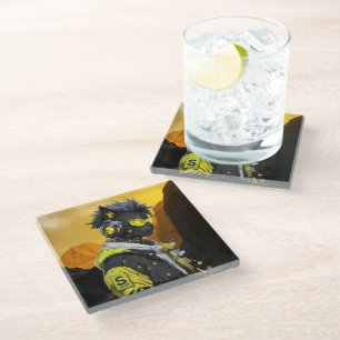 Cyber Cat Futuristic Neon Hacker Cat Cyberpunk Glass Coaster