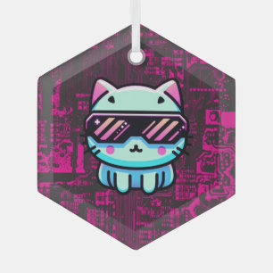 Cyber Cat Glass Tree Decoration