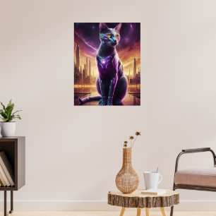 Cyber Cat Poster – Futuristic Sci-Fi Feline Wall
