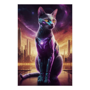 Cyber Cat Poster – Futuristic Sci-Fi Feline Wall