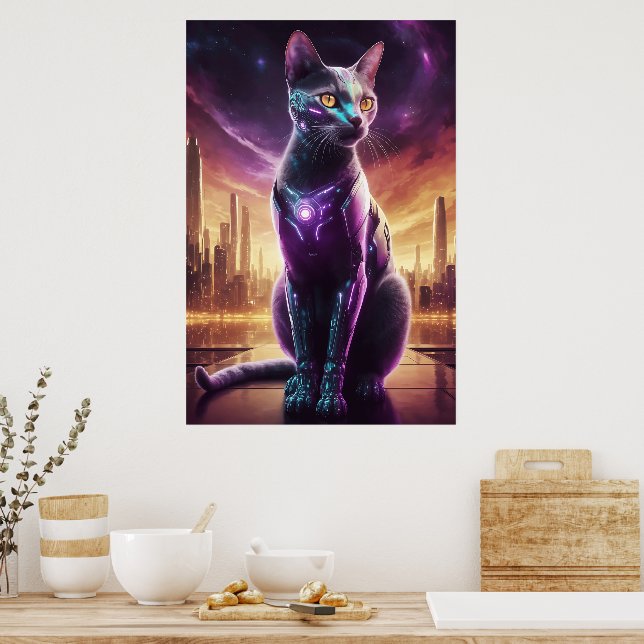 Cyber Cat Poster – Futuristic Sci-Fi Feline Wall  (Kitchen)