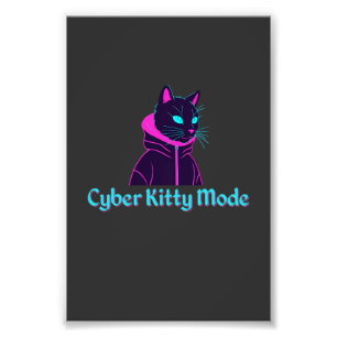 Cyber Cat Vibes – Neon Glitch Aesthetic Design Photo Print