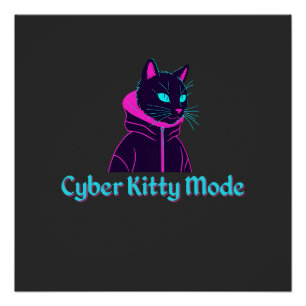 Cyber Cat Vibes – Neon Glitch Aesthetic Design Poster