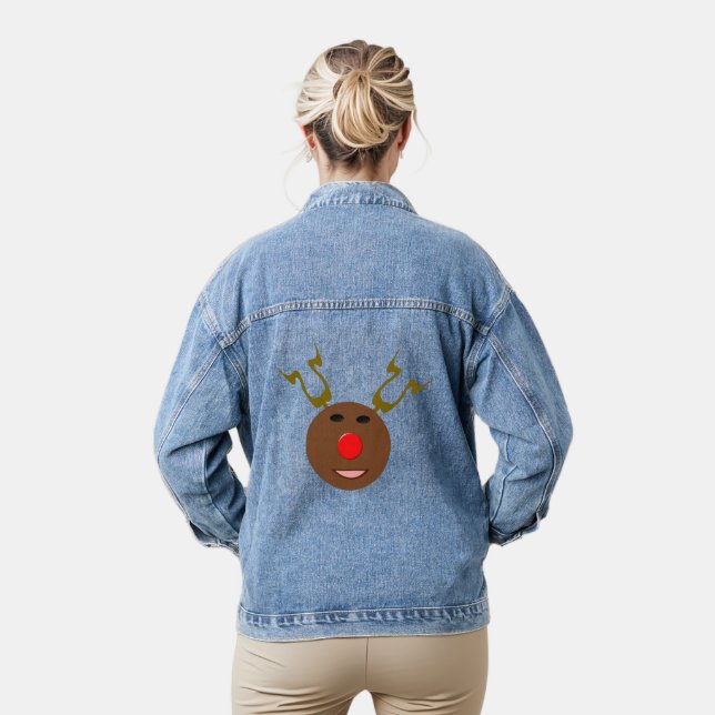 Cyber Christmas Reindeer Denim Jacket (Model)