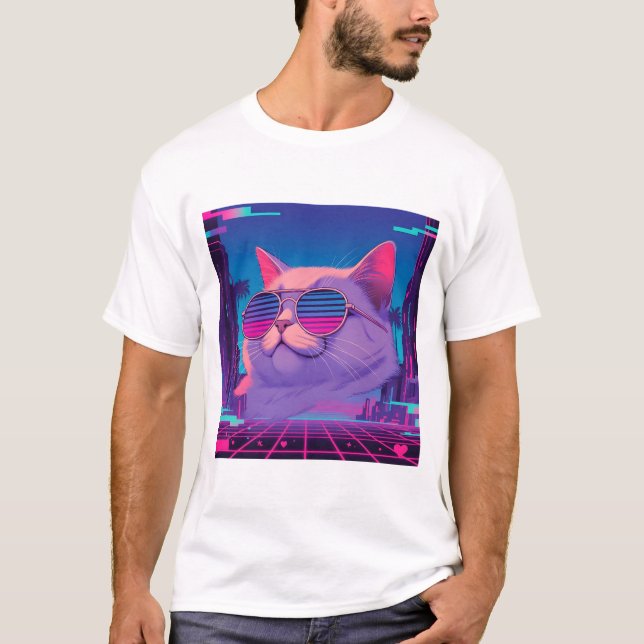 Cyber City Vaporwave Kitty T-Shirt (Front)