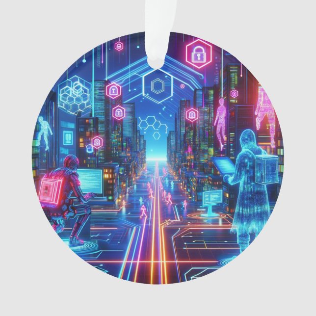 Cyber Cityscape Ornament (Front)