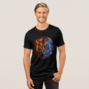 Cyber Elemental Tiger – Fire & Ice Fantasy Art Tri-Blend Shirt