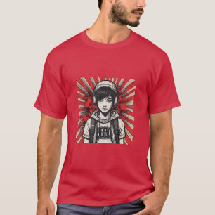 Cyber Emo Girl with Headphones in Bold Pop Art T-Shirt