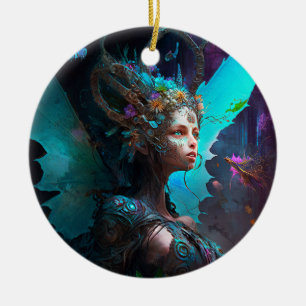 Cyber Fairy Fantasy Art Ceramic Tree Decoration