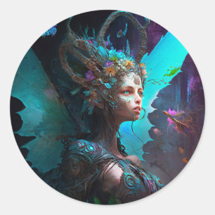Cyber Fairy Fantasy Art Classic Round Sticker