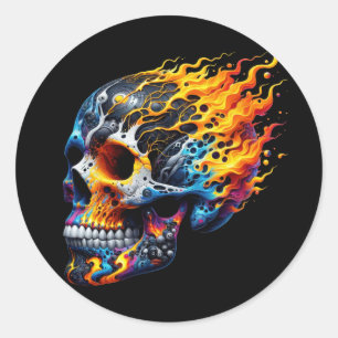 Cyber Flame Skull Classic Round Sticker