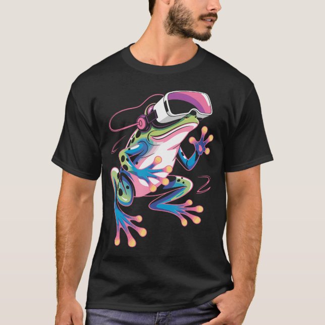 Cyber Frog Gamer With Virtual Reality T-Shirt (Front)