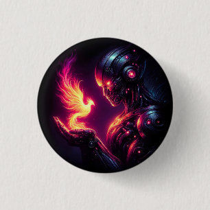 Cyber Futuristic Robot Phoenix Fire Spirit 3 Cm Round Badge