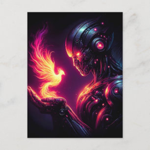 Cyber Futuristic Robot Phoenix Fire Spirit Announcement Postcard