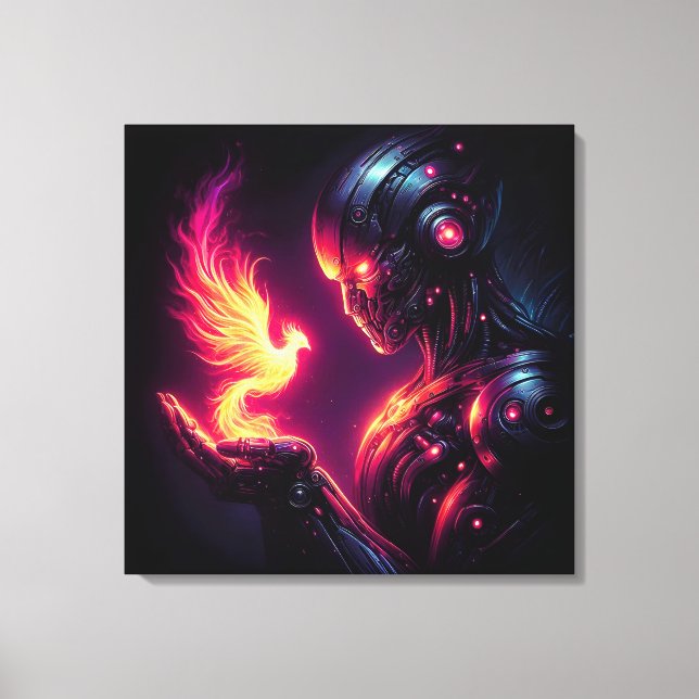 Cyber Futuristic Robot Phoenix Fire Spirit Canvas Print (Front)