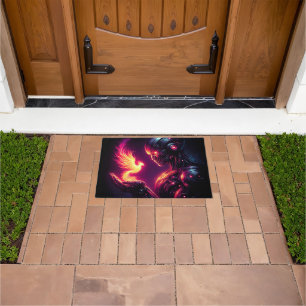 Cyber Futuristic Robot Phoenix Fire Spirit Doormat
