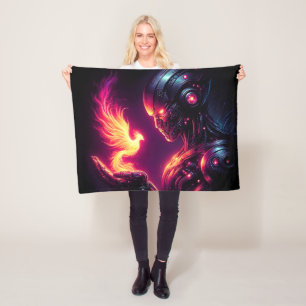 Cyber Futuristic Robot Phoenix Fire Spirit Fleece Blanket