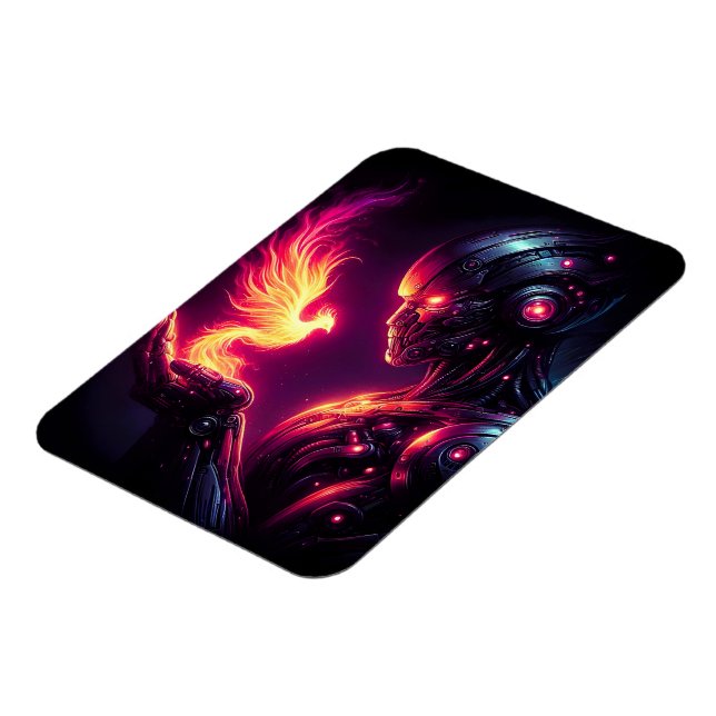 Cyber Futuristic Robot Phoenix Fire Spirit Magnet (Left Side)
