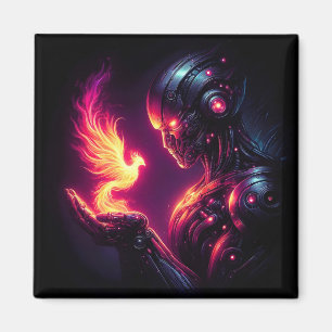 Cyber Futuristic Robot Phoenix Fire Spirit Magnet