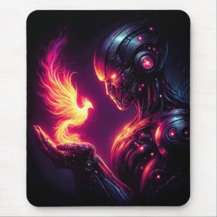 Cyber Futuristic Robot Phoenix Fire Spirit Mouse Mat