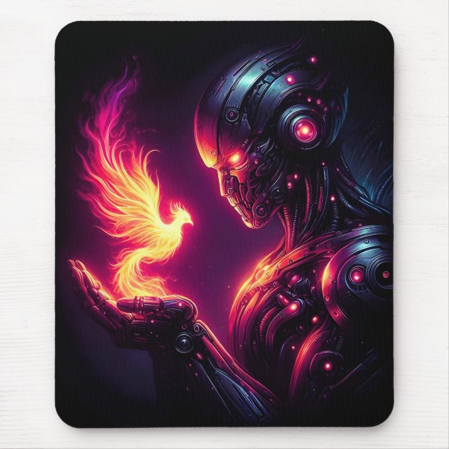 Cyber Futuristic Robot Phoenix Fire Spirit Mouse Mat (Front)