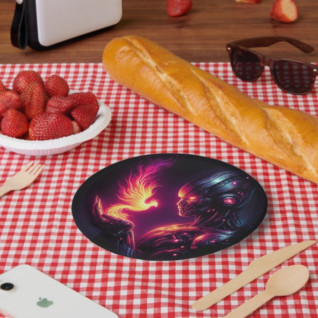 Cyber Futuristic Robot Phoenix Fire Spirit Paper Plate (Picnic)