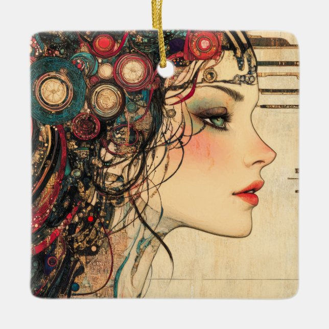 Cyber Girl Ceramic Ornament (Front)