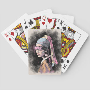 Cyber-Girl with a Pearl Earring Playing Cards