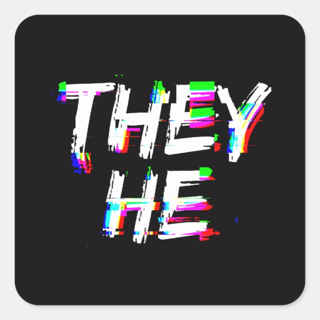 Cyber Glitch They He Pronouns  Square Sticker (Front)