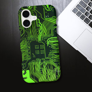 Cyber Green PCB Circuit Board Trace Pattern Art