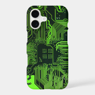 Cyber Green PCB Circuit Board Trace Pattern Art