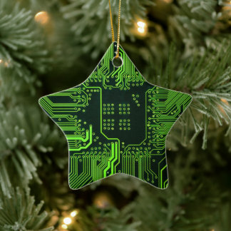 Cyber Green PCB Circuit Board Trace Pattern Art Ceramic Tree Decoration