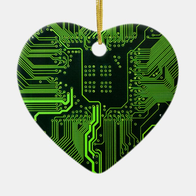 Cyber Green PCB Circuit Board Trace Pattern Art Ceramic Tree Decoration (Front)