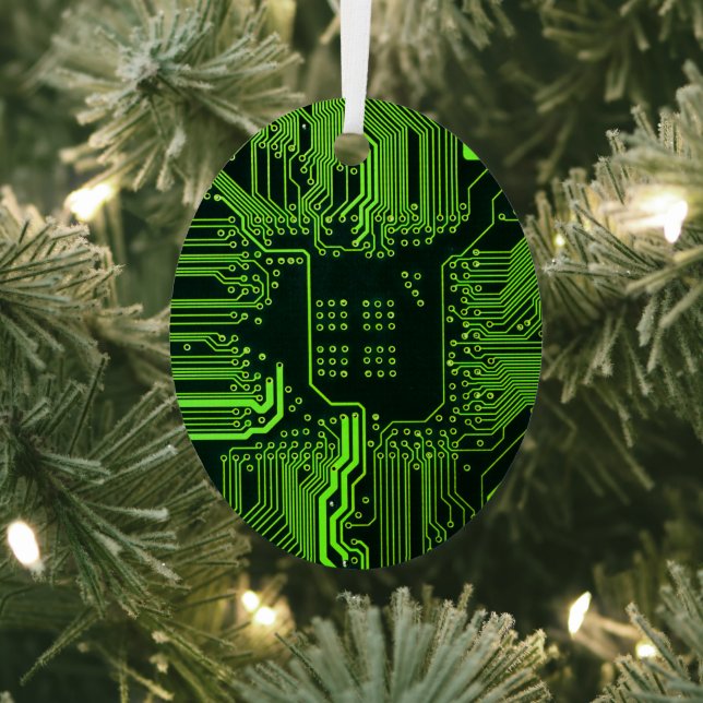 Cyber Green PCB Circuit Board Trace Pattern Art Metal Tree Decoration (Insitu)