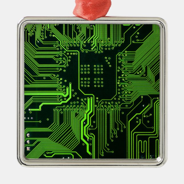 Cyber Green PCB Circuit Board Trace Pattern Art Metal Tree Decoration (Front)